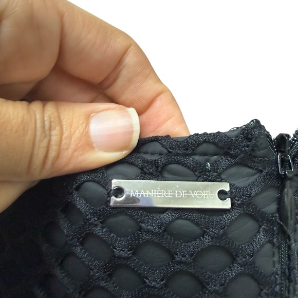 MANIERE DE VOIR Black High Leg Mesh Cutout Long Sleeve Bodysuit Women's Size 6 - Picture 8 of 9